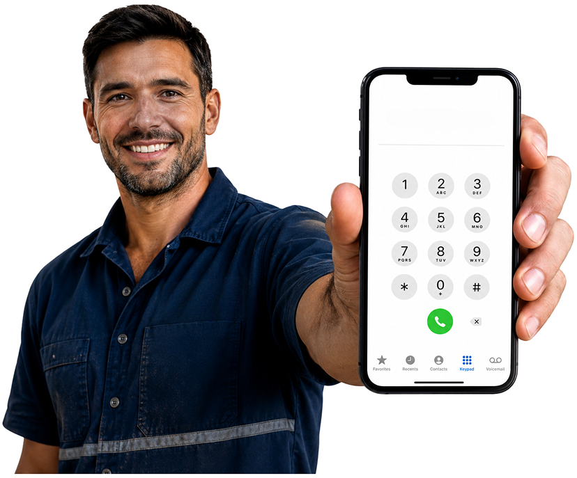 Dover Heights Blocked Drains plumber holding a phone — call 1300 261 965