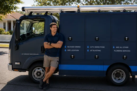 Service van and plumber at a Dover Heights callout